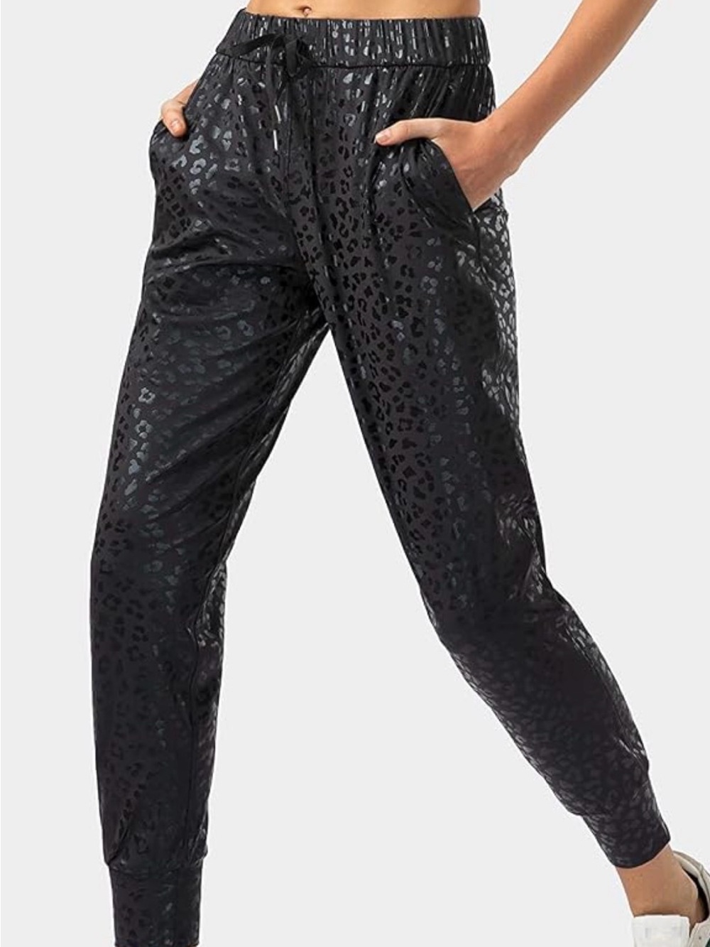 Black Leopard-Print Jogger Track Pants